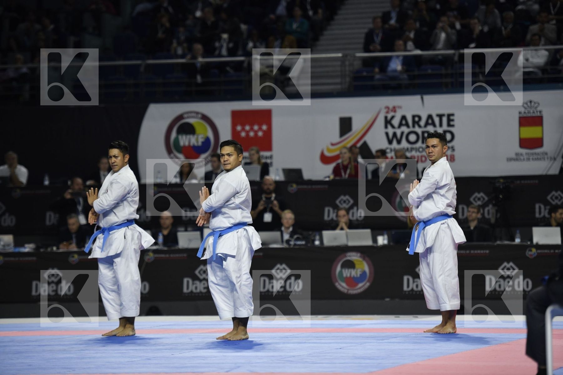 SPAIN (CARBONELL LOPEZ, GALAN LOPEZ, SALAZAR JOVER) vs JAPAN (KINJO, KIYUNA, UEMURA) in Senior Team Male Kata - Final bout