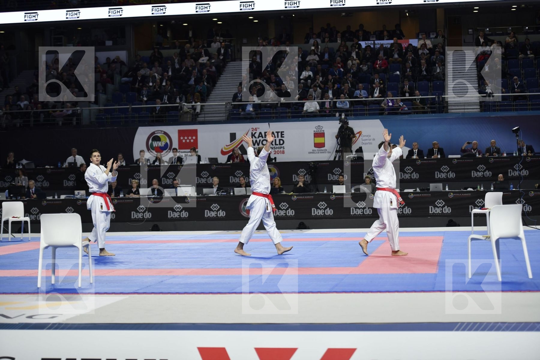 SPAIN (CARBONELL LOPEZ, GALAN LOPEZ, SALAZAR JOVER) vs JAPAN (KINJO, KIYUNA, UEMURA) in Senior Team Male Kata - Final bout