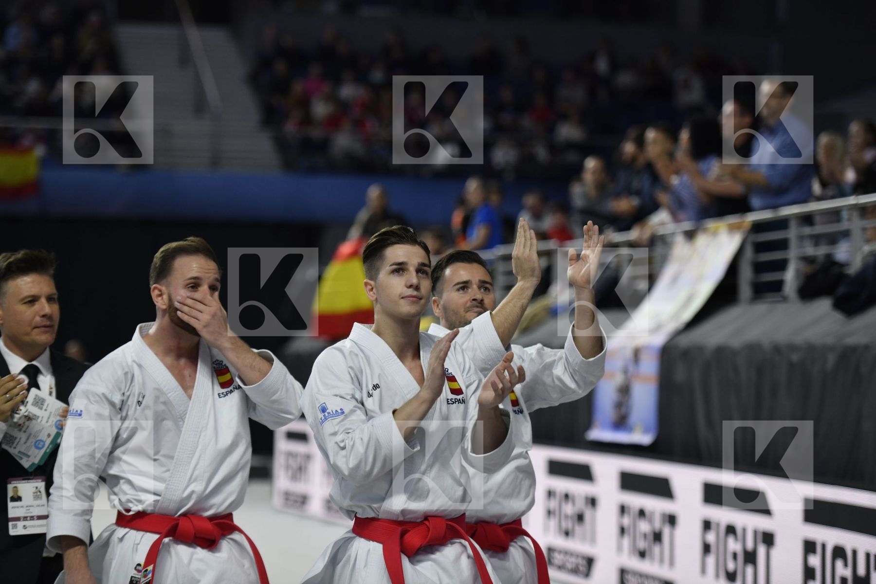 SPAIN (CARBONELL LOPEZ, GALAN LOPEZ, SALAZAR JOVER) vs JAPAN (KINJO, KIYUNA, UEMURA) in Senior Team Male Kata - Final bout