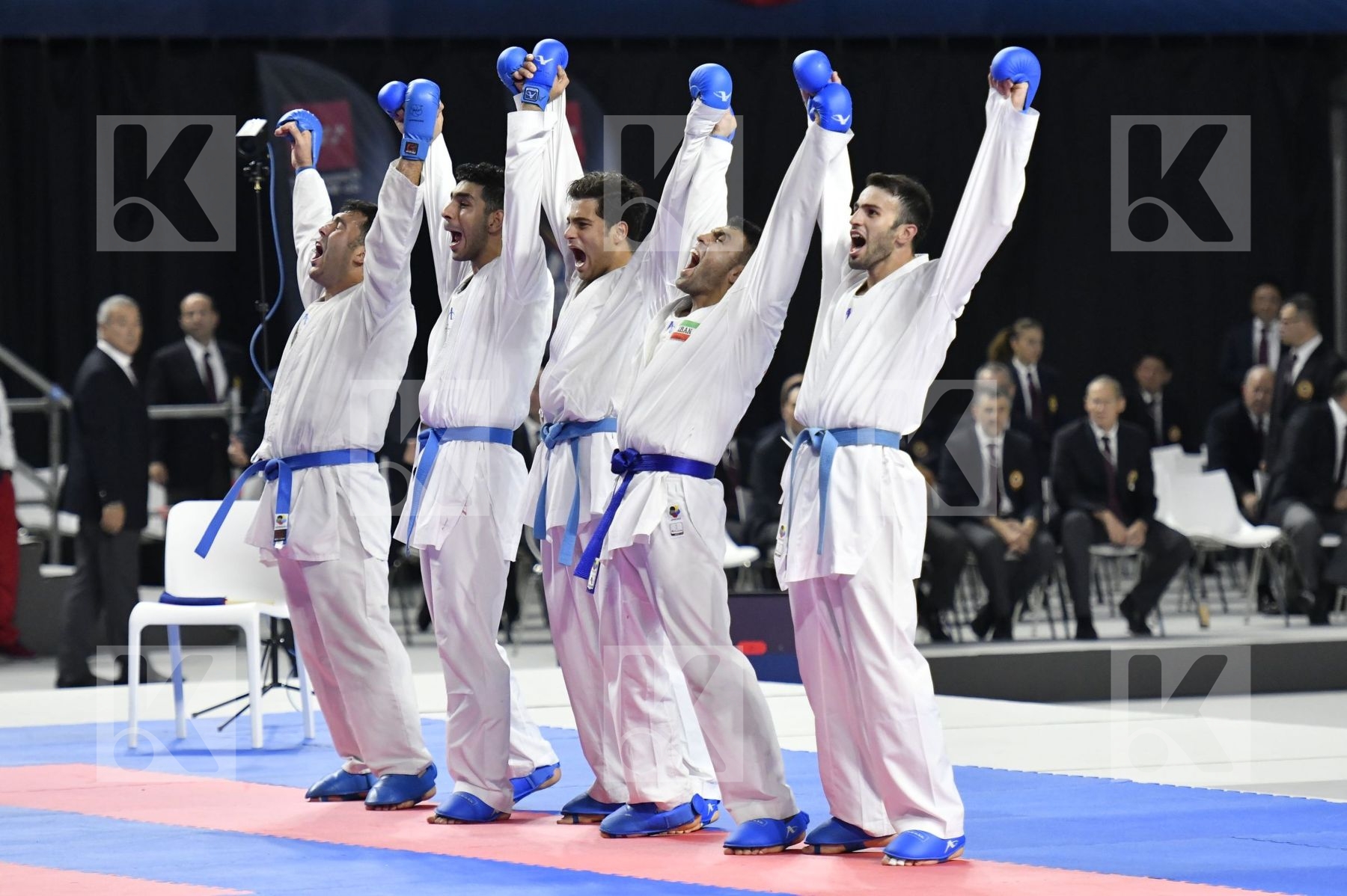 TURKEY (AKTAS, ELTEMUR, GOK, KAPTAN, OZER, UYGUR, YAMANOGLU) vs IRAN (ABAZARI, ASGARI GHONCHEH, ASIABARI, GANJZADEH, HEYDARI, KHODABAKHSHI, POORSHAB) in Senior Team Male Kumite - Final bout