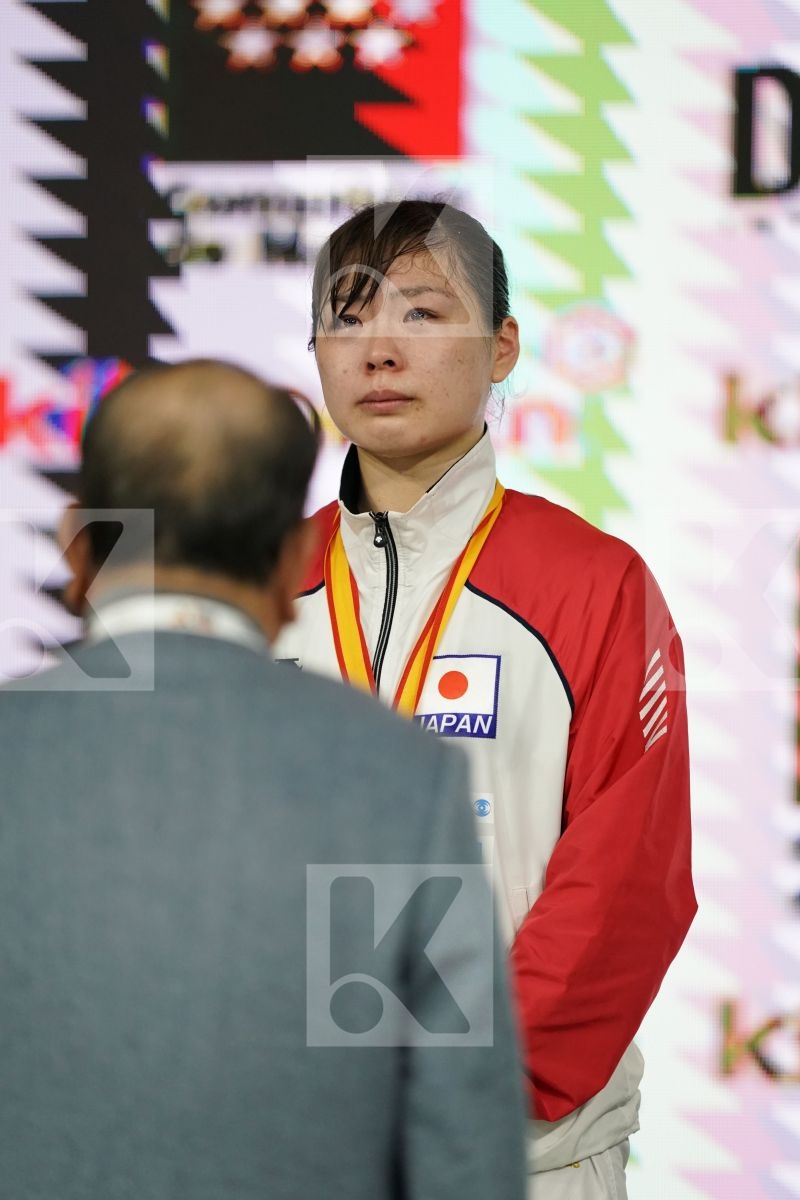 AYUMI UEKUSA (JAPAN) in Senior Kumite 68+ Kg - Podium ceremony