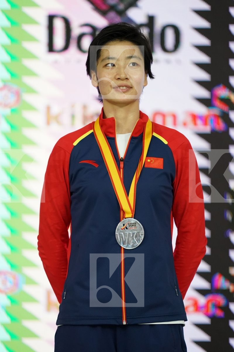 XIAOYAN YIN (PEOPLE'S REPUBLIC OF CHINA) in Senior Kumite -60 Kg - Podium ceremony