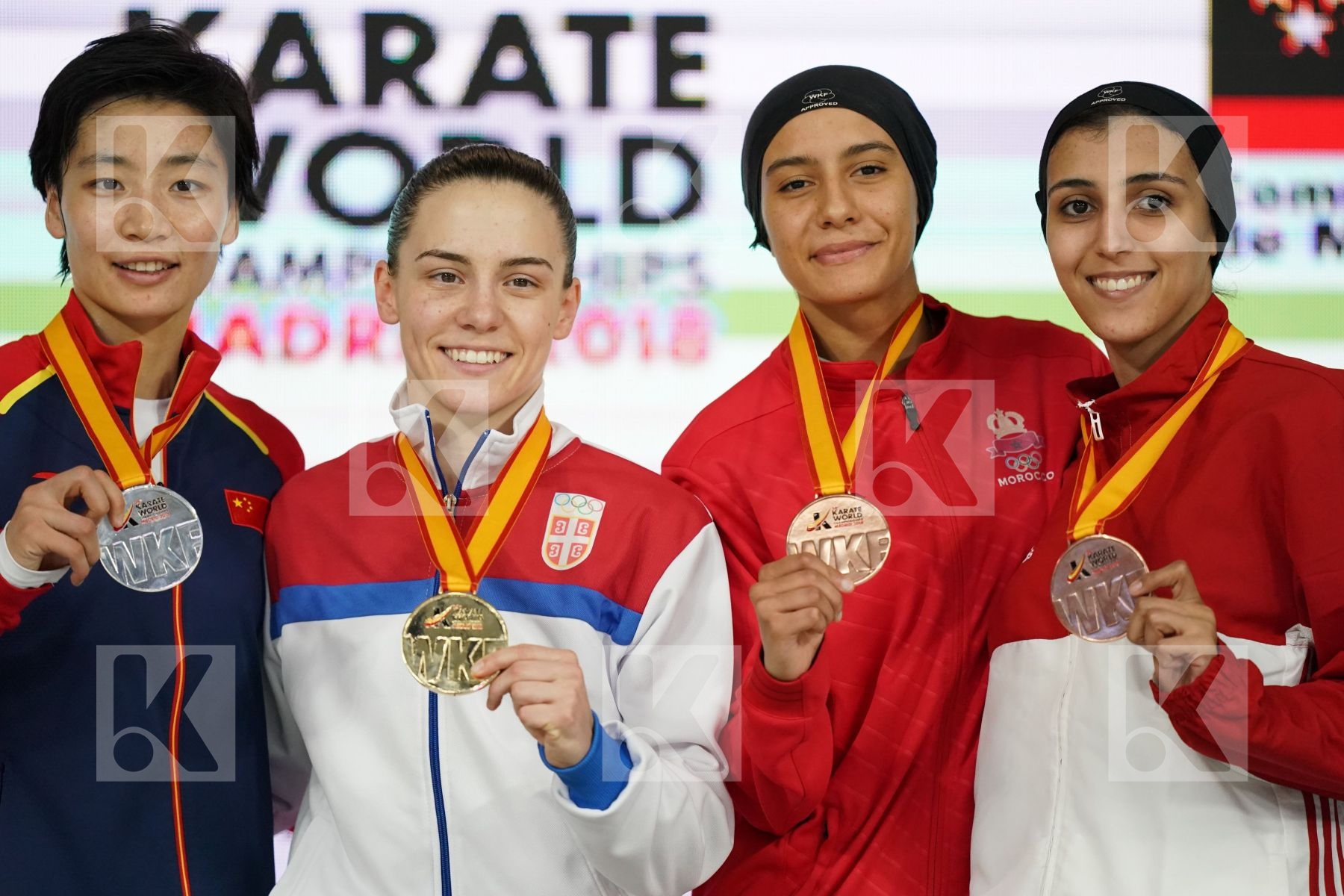 XIAOYAN YIN (PEOPLE'S REPUBLIC OF CHINA) in Senior Kumite -60 Kg - Podium ceremony