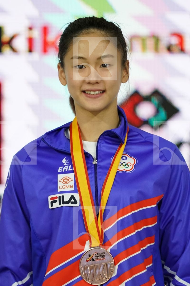 TZU-YUN WEN (CHINESE TAIPEI) in Senior Kumite -55 Kg - Podium ceremony