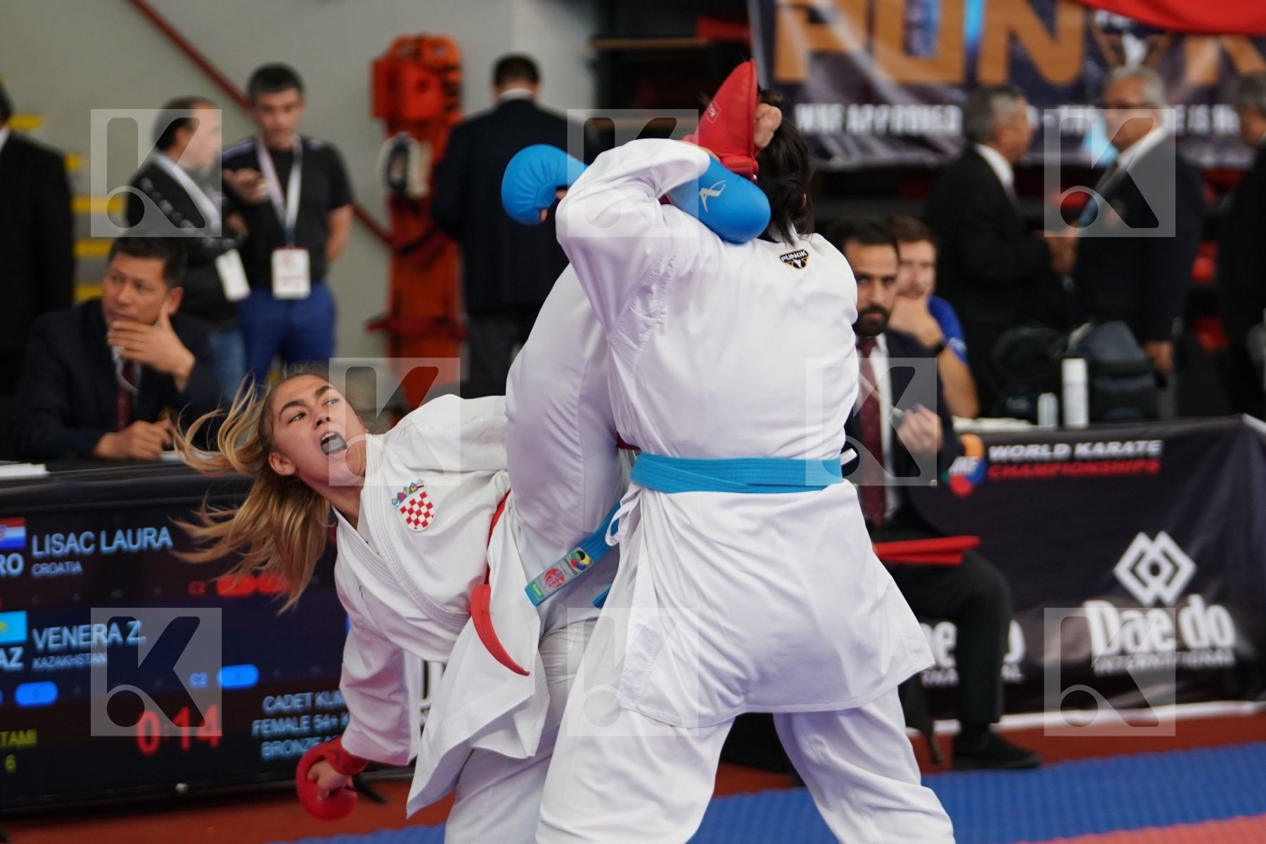 LISAC LAURA (CROATIA) vs VENERA ZHAXYBAYEVA (KAZAKHSTAN) in Cadet Kumite Female 54+ Kg - Bronze bout