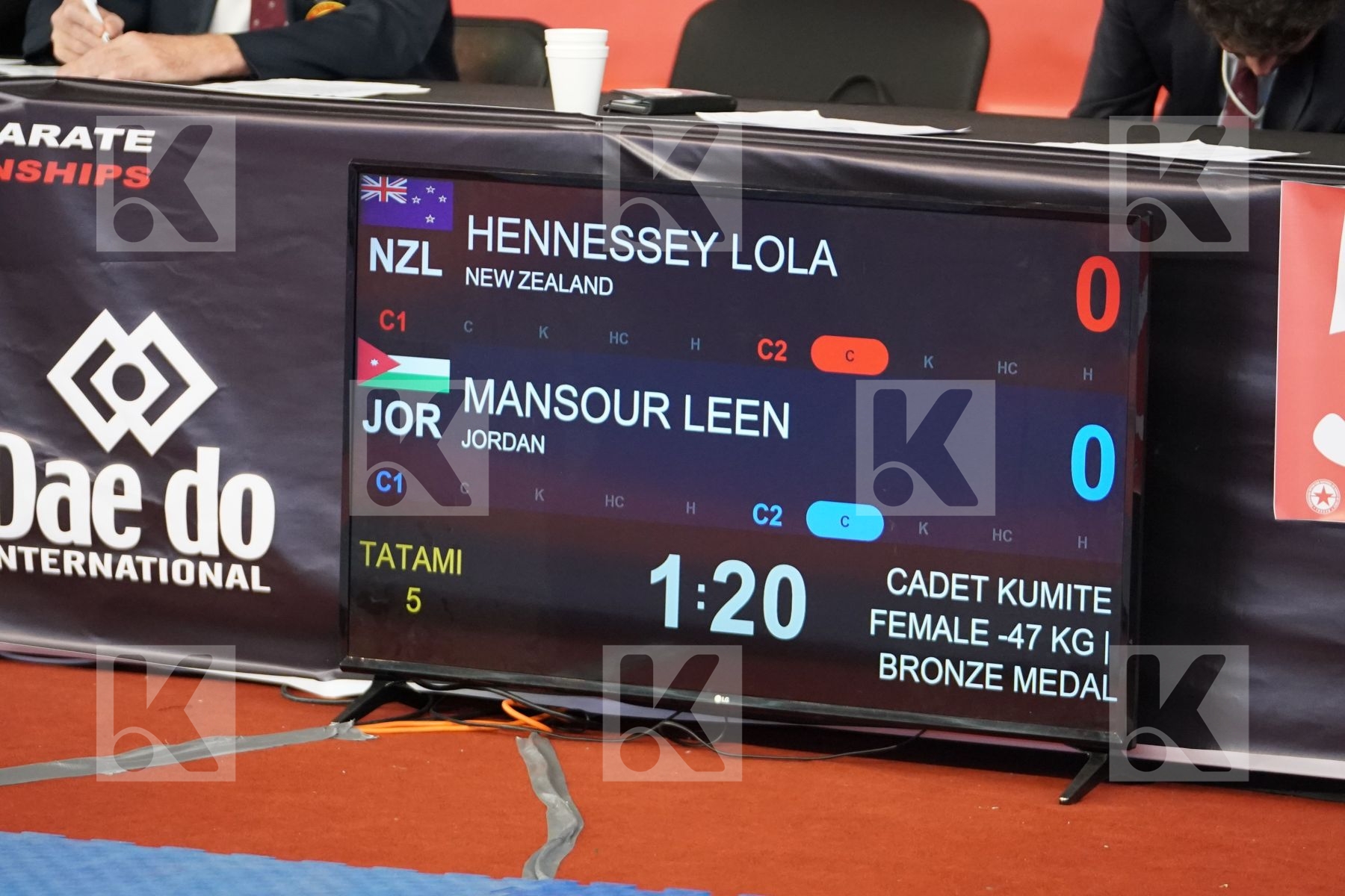 HENNESSEY LOLA (NEW ZEALAND) vs MANSOUR LEEN (JORDAN) in Cadet Kumite Female -47 Kg - Bronze bout
