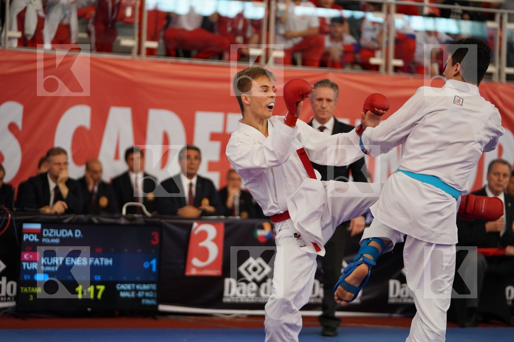 DZIUDA DOMINIK (POLAND) vs KURT ENES FATIH (TURKEY) in Cadet Kumite Male -57 Kg - Podium ceremony