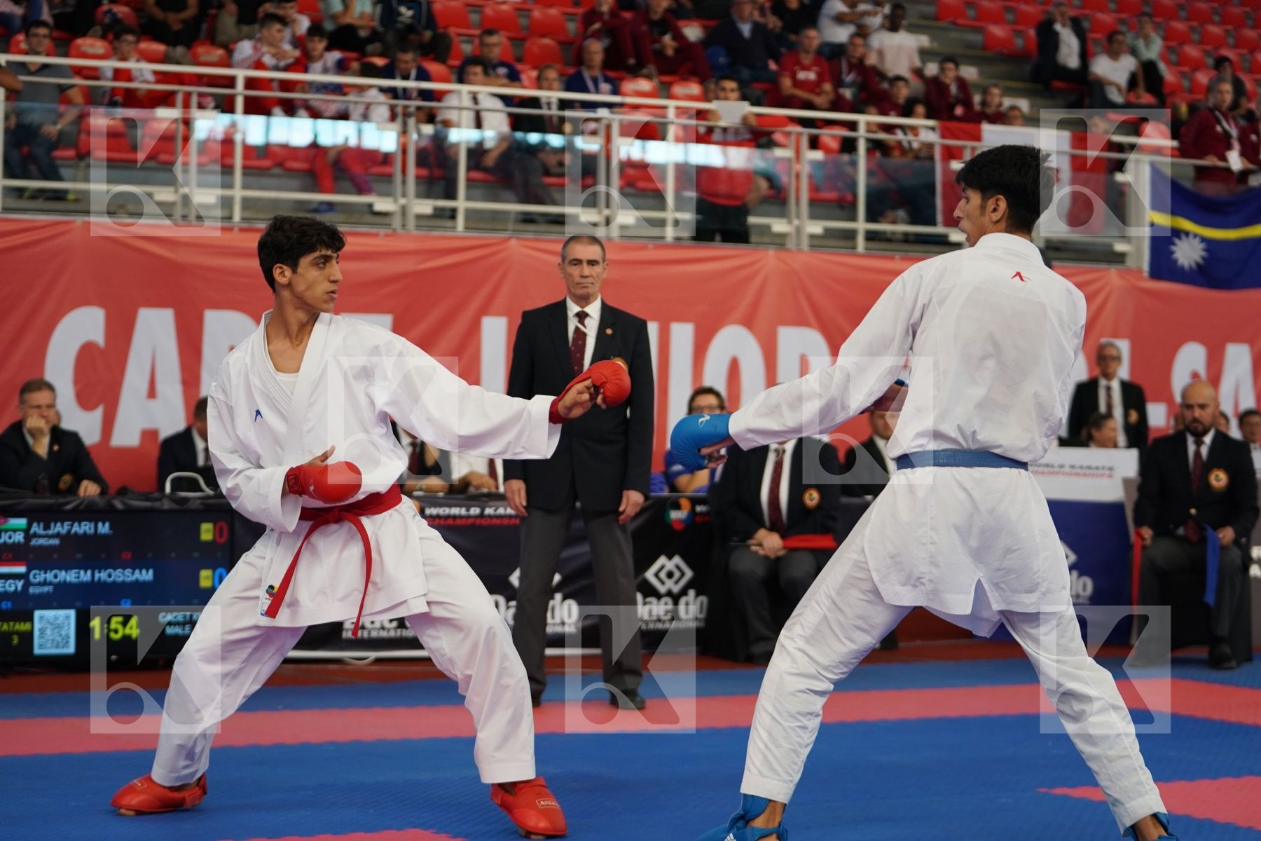 ALJAFARI MOHAMMAD (JORDAN) vs GHONEM HOSSAM (EGYPT) in Cadet Kumite Male -70 Kg - Podium ceremony