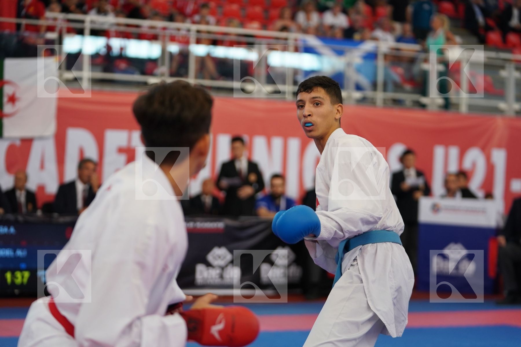 HELASSA AYOUB ANIS (ALGERIA) vs JINA ABDEL ALI (MOROCCO) in Junior Kumite Male -55 Kg - Podium ceremony
