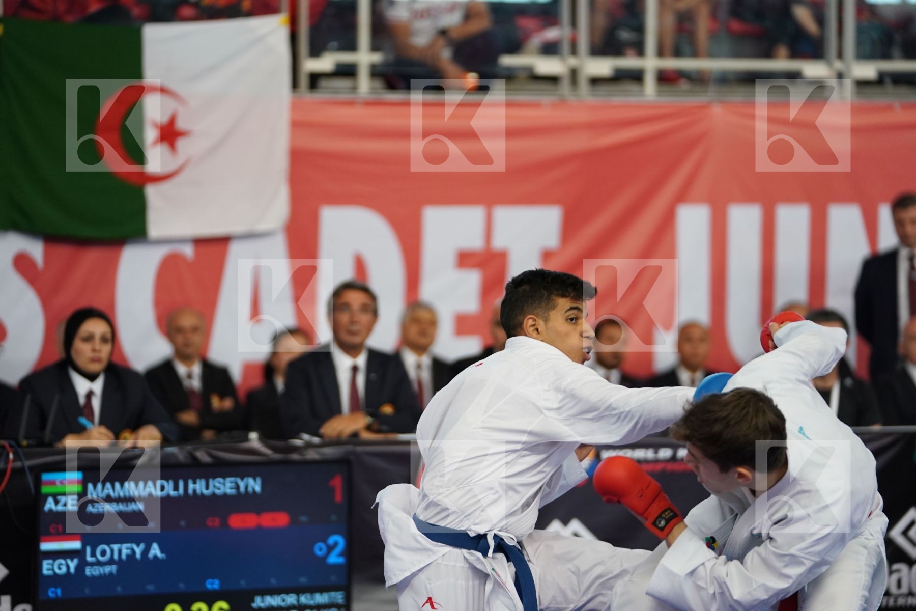 LOTFY AHMED AIMAN (EGYPT) vs MAMMADLI HUSEYN (AZERBAIJAN) in Junior Kumite Male -61 Kg - Podium ceremony