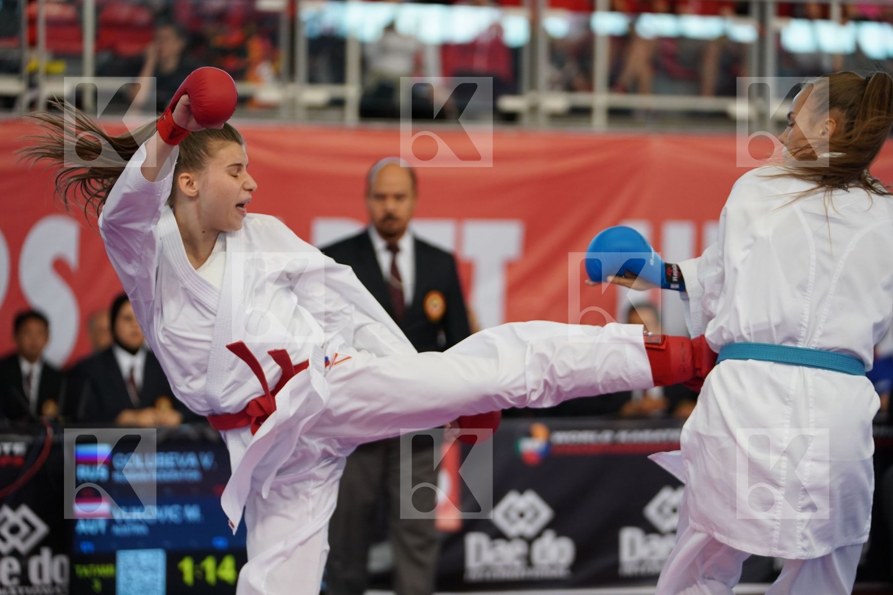 VUKOVIC MARINA (AUSTRIA) vs GOLUBEVA VALERIIA (RUSSIAN FEDERATION) in Junior Kumite Female 59+ Kg - Podium ceremony