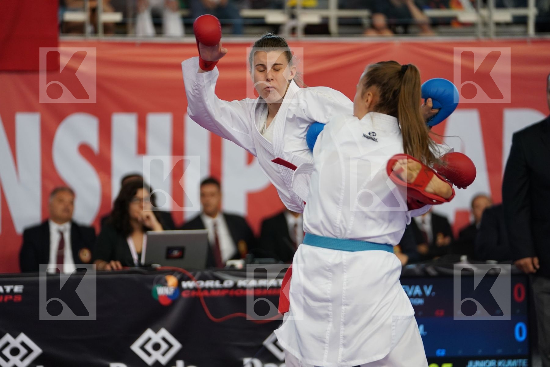 VUKOVIC MARINA (AUSTRIA) vs GOLUBEVA VALERIIA (RUSSIAN FEDERATION) in Junior Kumite Female 59+ Kg - Podium ceremony