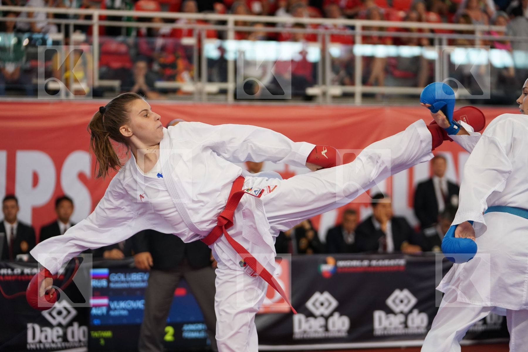 VUKOVIC MARINA (AUSTRIA) vs GOLUBEVA VALERIIA (RUSSIAN FEDERATION) in Junior Kumite Female 59+ Kg - Podium ceremony