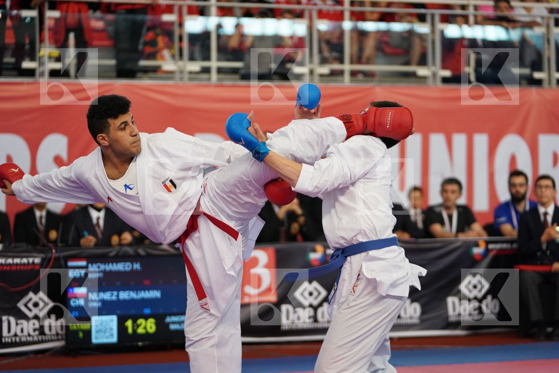 MOHAMED HAZEM AHMED (EGYPT) vs NUNEZ BENJAMIN (CHILE) in Junior Kumite Male 76+ Kg - Podium ceremony