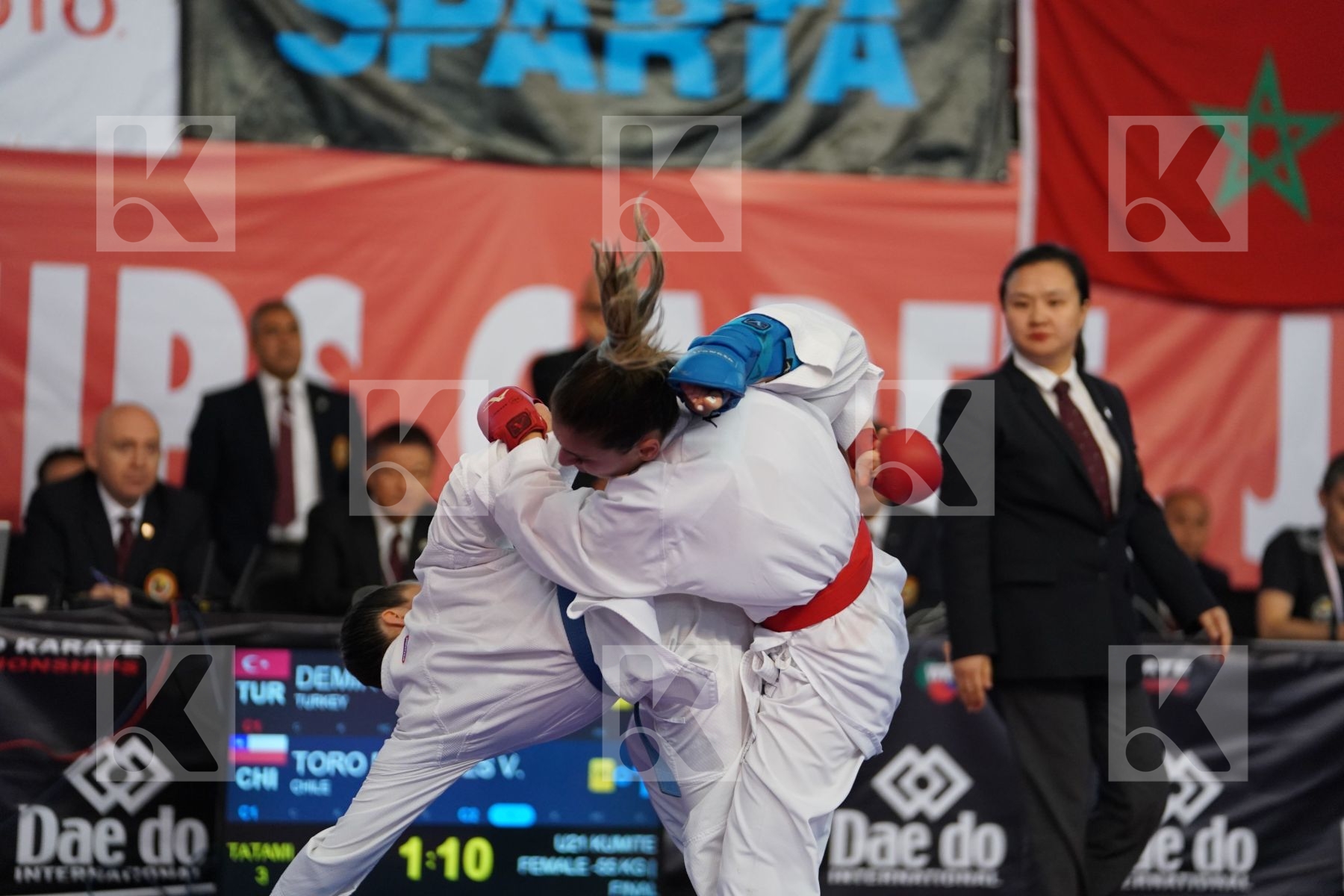 DEMIRTURK GULSEN (TURKEY) vs TORO MENESES VALENTINA (CHILE) in Under 21 Kumite Female -55 Kg - Podium ceremony