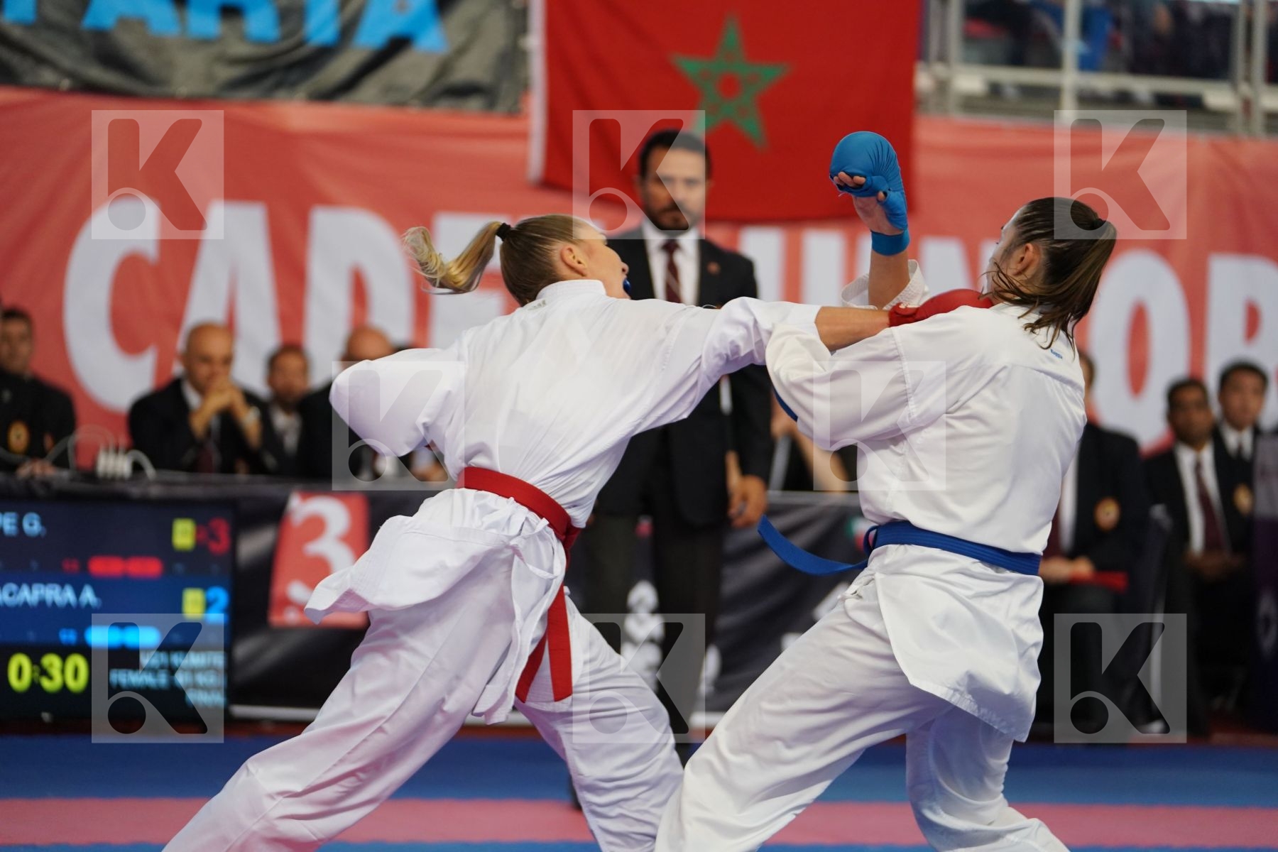 PHILIPPE GWENDOLINE (FRANCE) vs MANGIACAPRA ALESSANDRA (ITALY) in Under 21 Kumite Female -61 Kg - Podium ceremony
