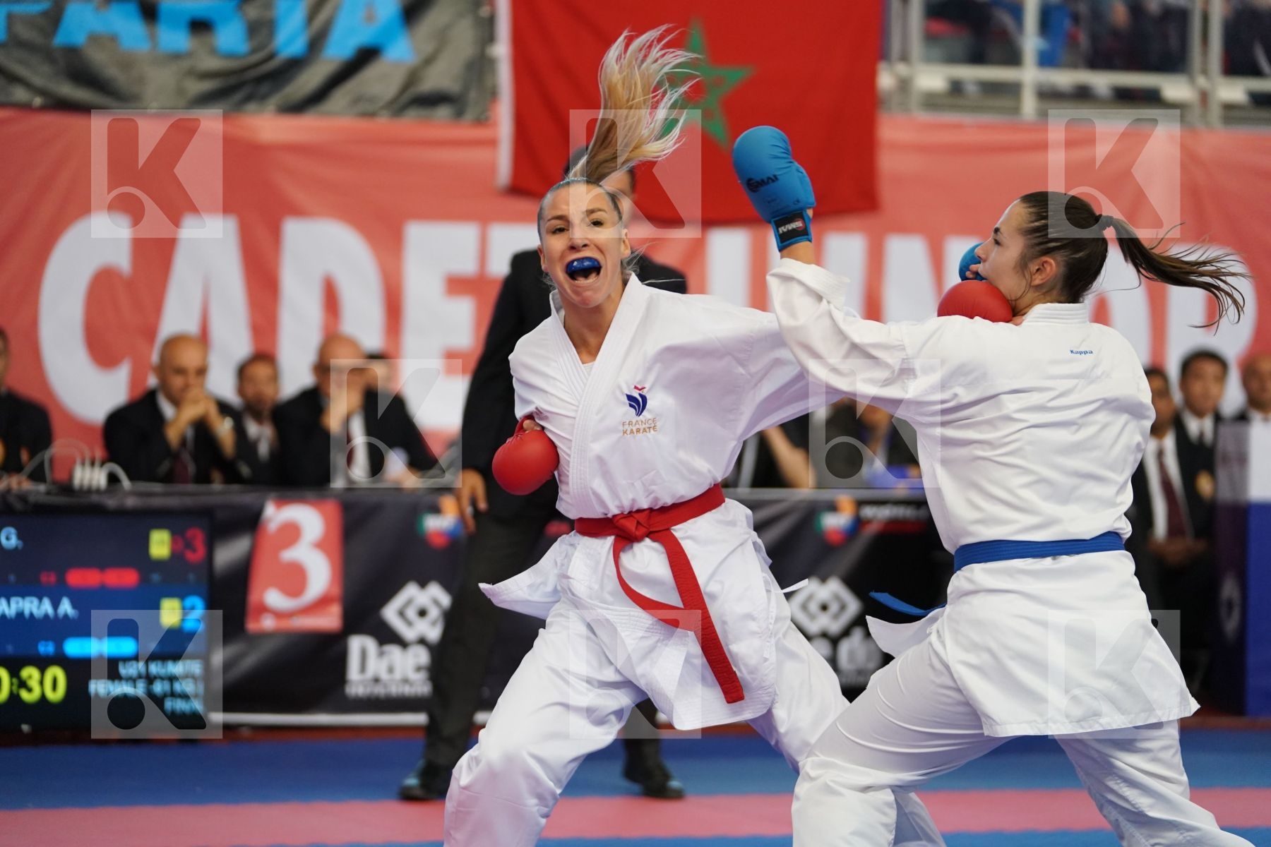 PHILIPPE GWENDOLINE (FRANCE) vs MANGIACAPRA ALESSANDRA (ITALY) in Under 21 Kumite Female -61 Kg - Podium ceremony