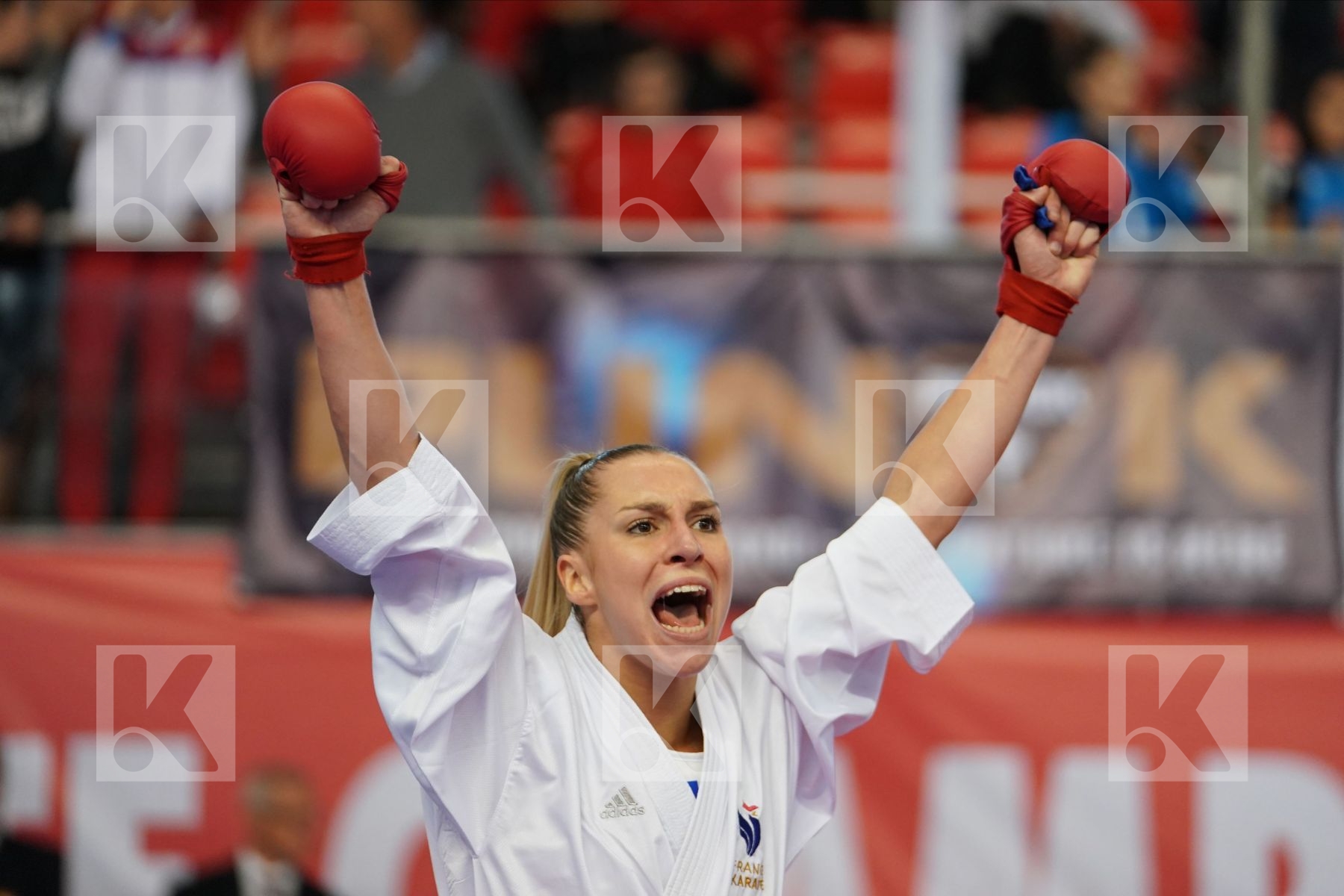 PHILIPPE GWENDOLINE (FRANCE) vs MANGIACAPRA ALESSANDRA (ITALY) in Under 21 Kumite Female -61 Kg - Podium ceremony