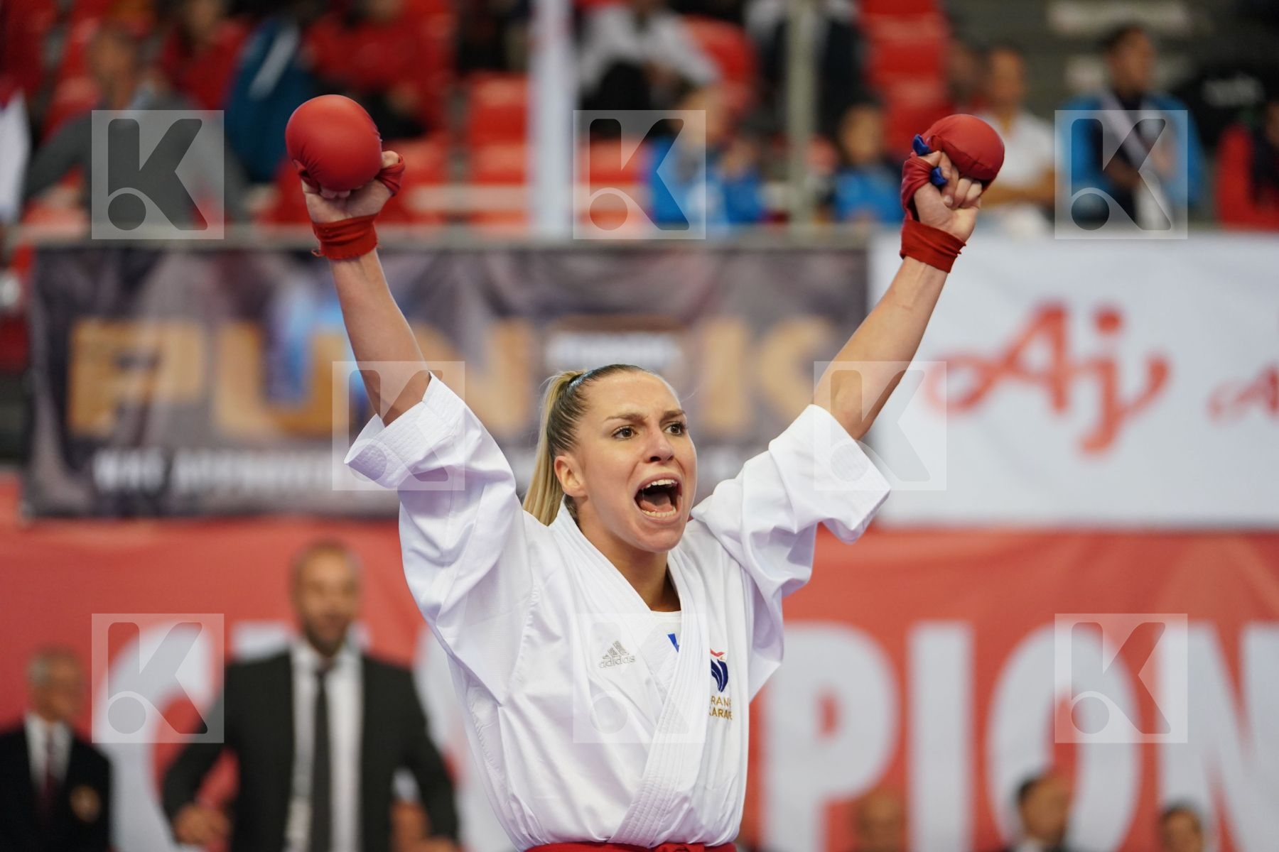PHILIPPE GWENDOLINE (FRANCE) vs MANGIACAPRA ALESSANDRA (ITALY) in Under 21 Kumite Female -61 Kg - Podium ceremony