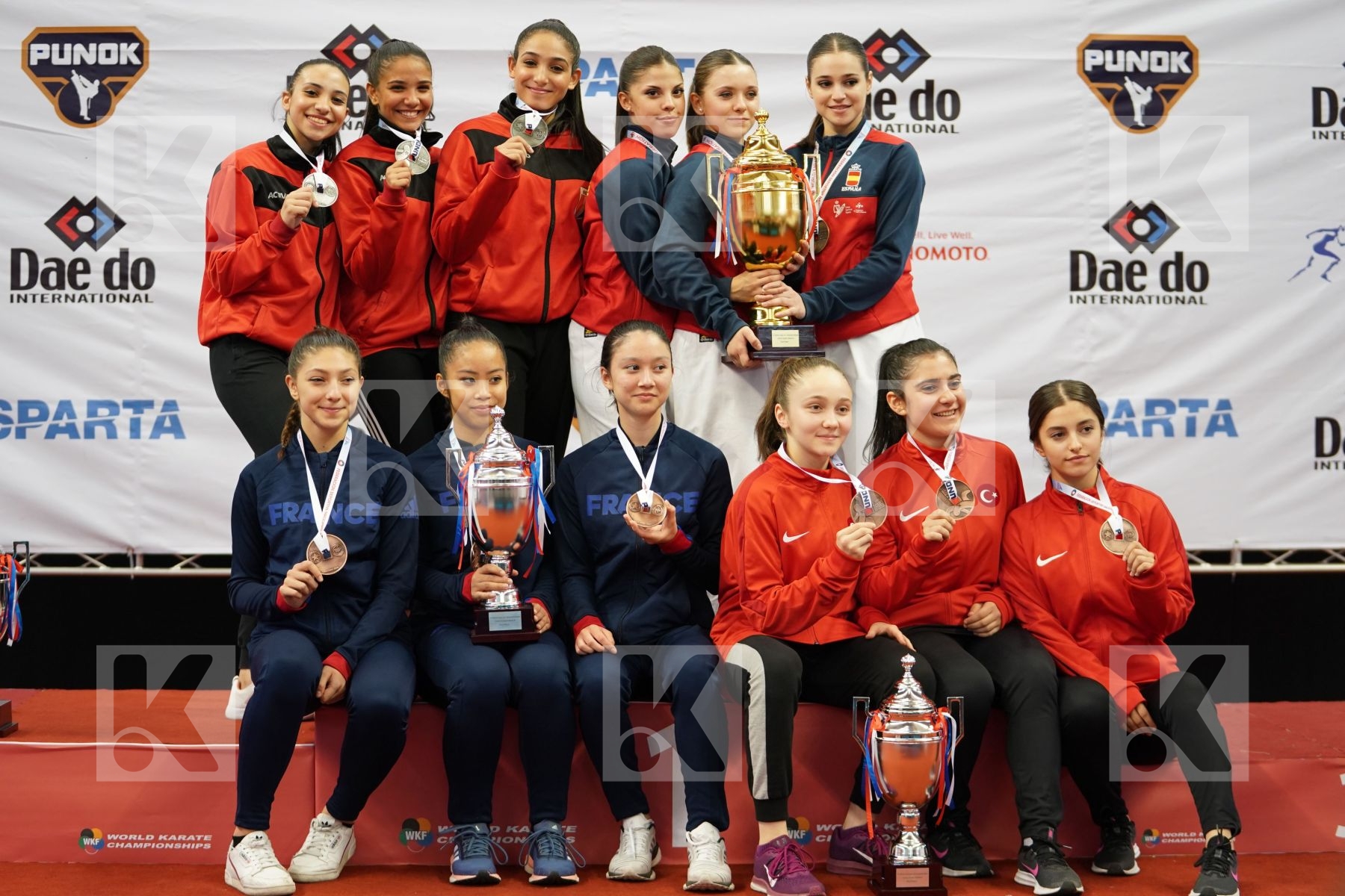 EGYPT, SPAIN, FRANCE, TURKEY in Cadet & Junior Team Female Kata - Podium ceremony